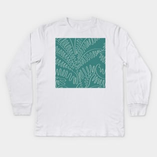 Sage Green Palm Leaves / Line Art Kids Long Sleeve T-Shirt